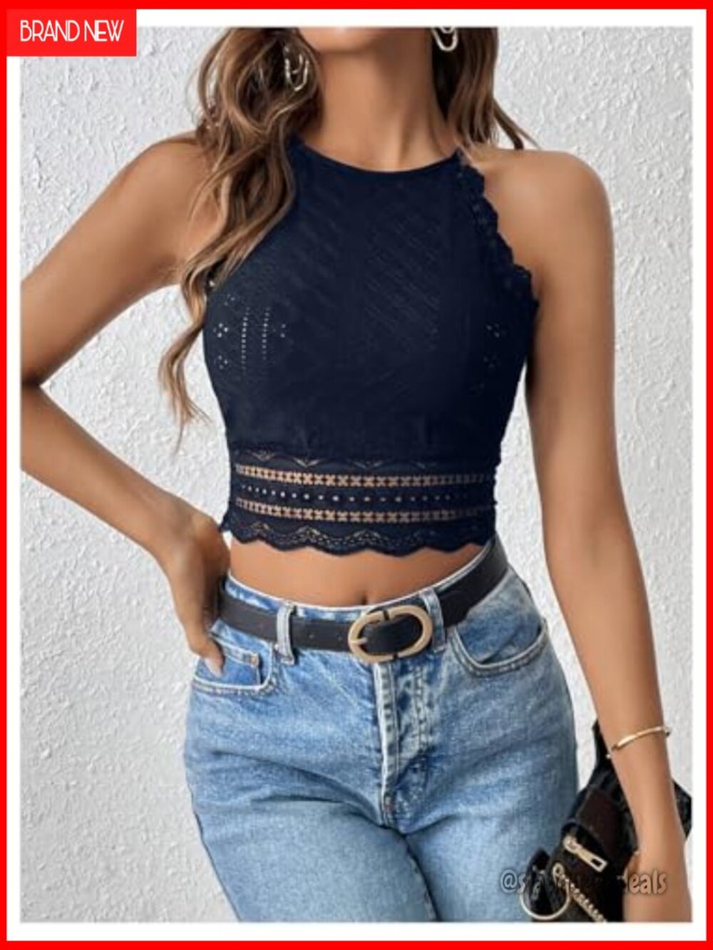 Floral Lace Crop Halter Tank Top Sleeveless Cami - Picture 4 of 7